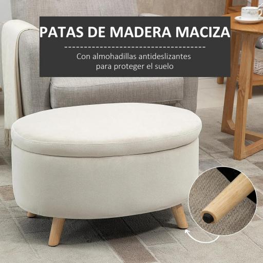 Puff Almacenaje Ovalado, Banco Almacenaje, 71x51,5x42 cm, Tapizado en Terciopelo, con Patas de Madera Maciza, Carga 120 kg, para Sala de Estar, Dormitorio, Entrada, Beige  [3]