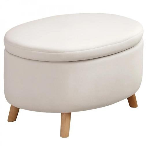 Puff Almacenaje Ovalado, Banco Almacenaje, 71x51,5x42 cm, Tapizado en Terciopelo, con Patas de Madera Maciza, Carga 120 kg, para Sala de Estar, Dormitorio, Entrada, Beige  [8]