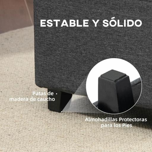 Reposapiés de Salón Taburete Bajo Tapizado en Lino con Bolsillo Lateral y Tapa con Botones Acolchados Gris [2]