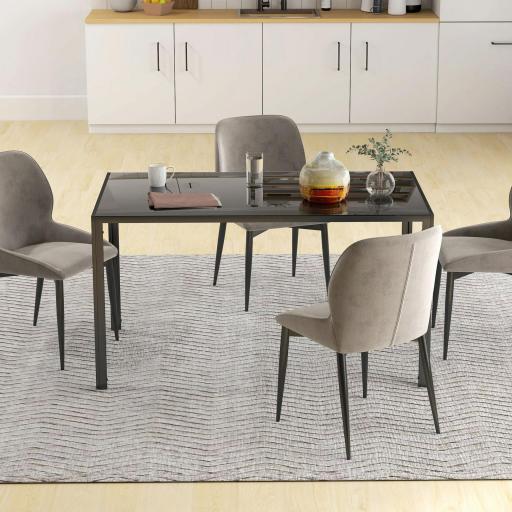 Mesa de Comedor de Cristal Rectangular para 6 Personas con Patas de Metal para Cocina Salón 140x80x75 cm Negro [7]