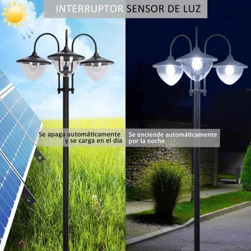 Farol Solar de Jardín con 18 Luces LED Blanca Fría 6000K IP44 para Camino Terraza Patio 60x55x189 cm Negro [4]