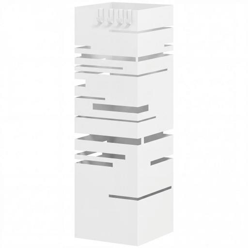 Paragüero Metálico con Bandeja de Goteo y 4 Ganchos, 15,5x15,5x49 cm, Blanco [8]