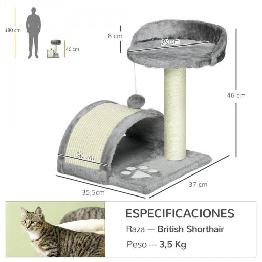 Árbol Rascador para Gatos Pequeños Altura 46 cm con Poste Tablero para Rascar Plataformas y Bola 35,5x37x46 cm Gris [1]