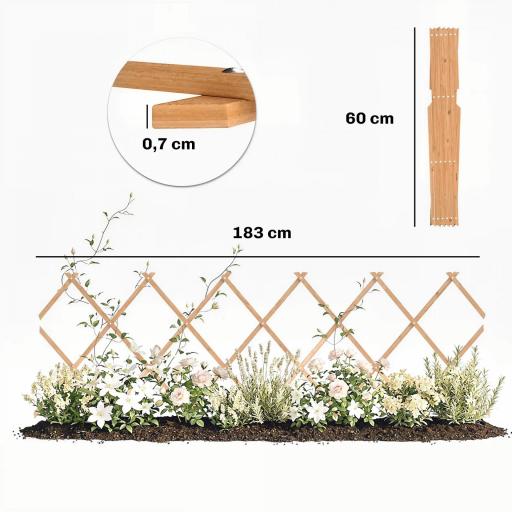 Enrejado de Jardín de Madera Extensible Soporte para Plantas Trepadoras Rosas y Parra 180x60 cm Marrón Claro [1]