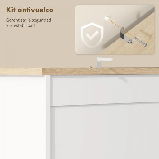 Alacena de Cocina con 3 Puertas 2 Cajones 3 Estantes en la Puerta 8 Ganchos Encimera Amplia Blanco [7]