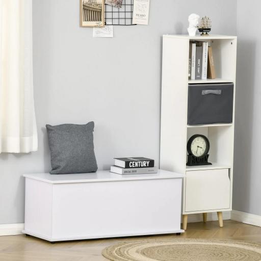 Baúl de Almacenamiento de Madera Taburete para Almacenaje con Tapa para Dormitorio Salón Carga Max. 120 kg 100x40x40 cm Blanco