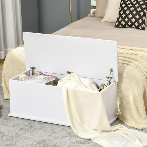 Baúl de Almacenamiento de Madera Taburete para Almacenaje con Tapa para Dormitorio Salón Carga Max. 120 kg 100x40x40 cm Blanco [8]