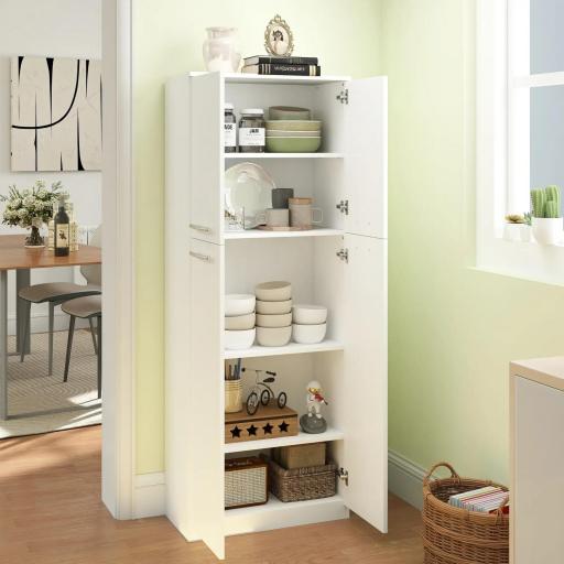 Armario Alto de 2 Puertas Mueble Auxiliar de Almacenaje Multifuncional con 5 Estantes y Baldas Ajustables Moderno para Salón Dormitorio Cocina 59x31x155 cm Blanco