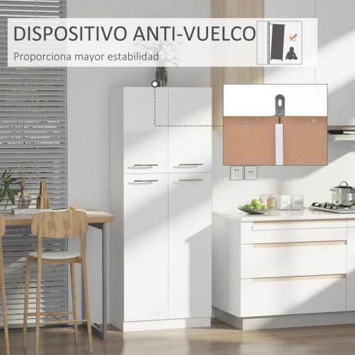 Armario Alto de 2 Puertas Mueble Auxiliar de Almacenaje Multifuncional con 5 Estantes y Baldas Ajustables Moderno para Salón Dormitorio Cocina 59x31x155 cm Blanco [4]