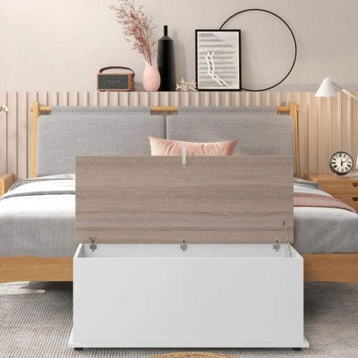 Arcón de Almacenamiento con Tapa Carga Máx. 120 kg para Dormitorio Salón 100x40x40 cm Natural y Blanco [3]