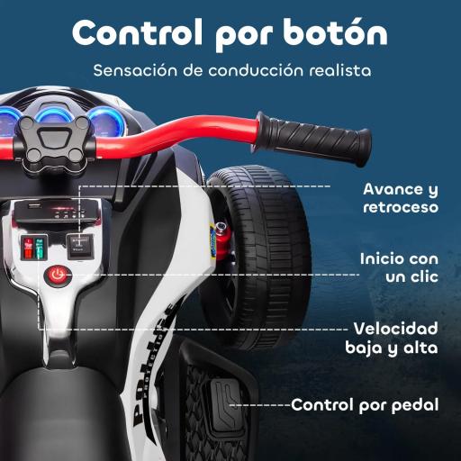 Quad Eléctrico para Niños 12V con 2 Motores Velocidad hasta 5 km/h 3 Ruedas Suspensión Negro y Blanco [8]