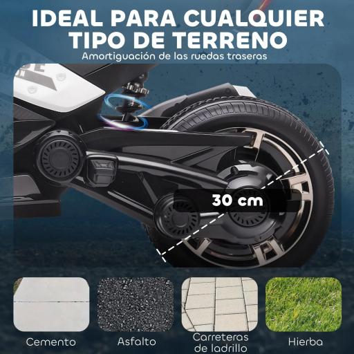 Quad Eléctrico para Niños 12V con 2 Motores Velocidad hasta 5 km/h 3 Ruedas Suspensión Negro y Blanco [9]