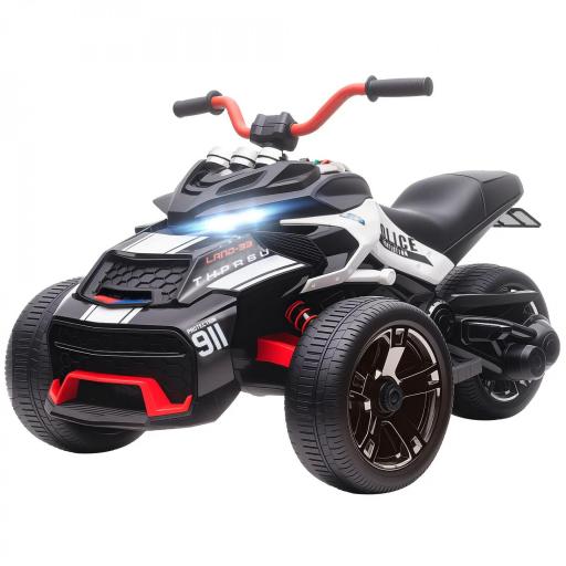 Quad Eléctrico para Niños 12V con 2 Motores Velocidad hasta 5 km/h 3 Ruedas Suspensión Negro y Blanco [1]
