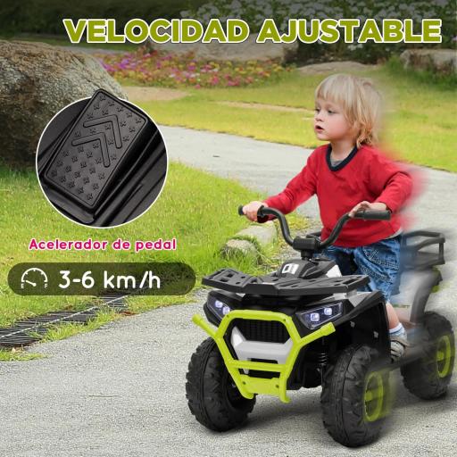 Quad Eléctrico para Niños de +3 Años con Batería 12V Faros Música MP3 Velocidad Regulable y Cesta Carga 30 kg Verde [2]