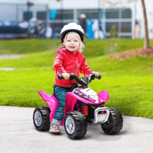 Quad Eléctrico HONDA para Niños 18-36 Meses Vehículo Eléctrico a Batería con Faros LED Bocina 65,5x38,5x43,5cm Fucsia