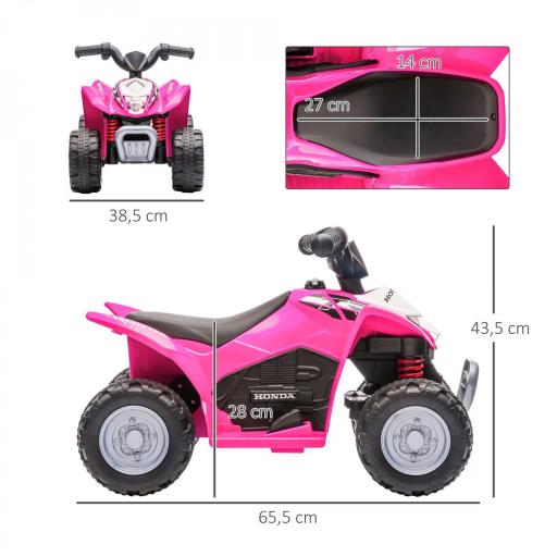 Quad Eléctrico HONDA para Niños 18-36 Meses Vehículo Eléctrico a Batería con Faros LED Bocina 65,5x38,5x43,5cm Fucsia [5]