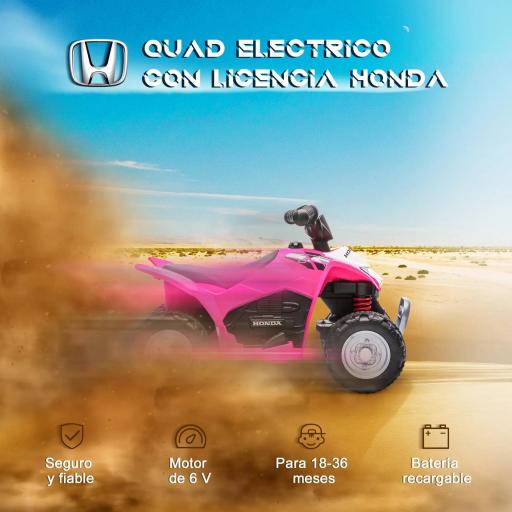Quad Eléctrico HONDA para Niños 18-36 Meses Vehículo Eléctrico a Batería con Faros LED Bocina 65,5x38,5x43,5cm Fucsia [7]