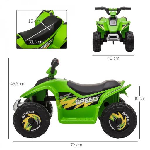 Quad Eléctrico para Niños de 18-36 Meses Vehículo Eléctrico Cuatrimoto a Batería 6V con Avance y Retroceso Carga Máx. 20 kg 72x40x45,5 cm Verde [1]