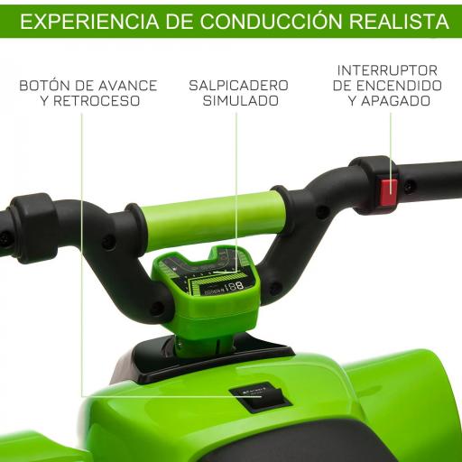 Quad Eléctrico para Niños de 18-36 Meses Vehículo Eléctrico Cuatrimoto a Batería 6V con Avance y Retroceso Carga Máx. 20 kg 72x40x45,5 cm Verde [4]