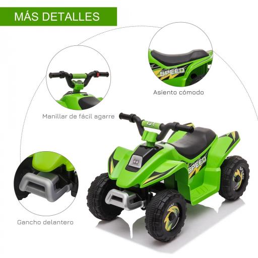 Quad Eléctrico para Niños de 18-36 Meses Vehículo Eléctrico Cuatrimoto a Batería 6V con Avance y Retroceso Carga Máx. 20 kg 72x40x45,5 cm Verde [5]