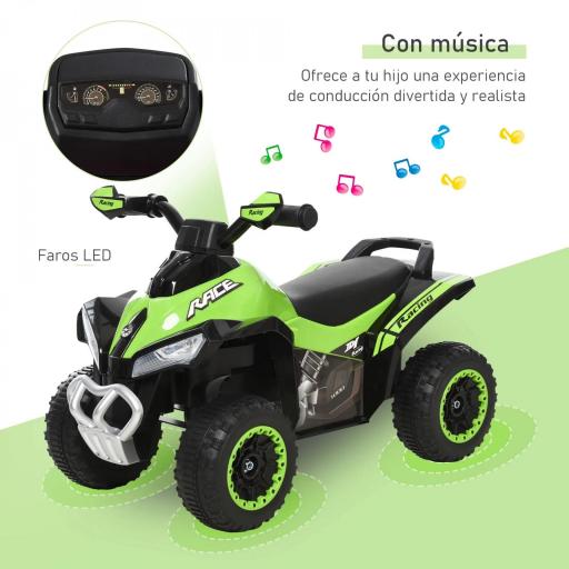 Cuatriciclo Infantil Tipo Quad Todoterreno con Luces Sonidos y Asiento Amplio para +18 Meses 67,5x38x44 cm Verde y Negro [1]