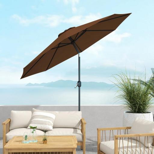 Sombrilla de Jardín Ø295x250 cm con Manivela Parasol Exterior con Mecanismo de Inclinación y Poste Desmontable de Metal para Terraza Piscina Patio Café