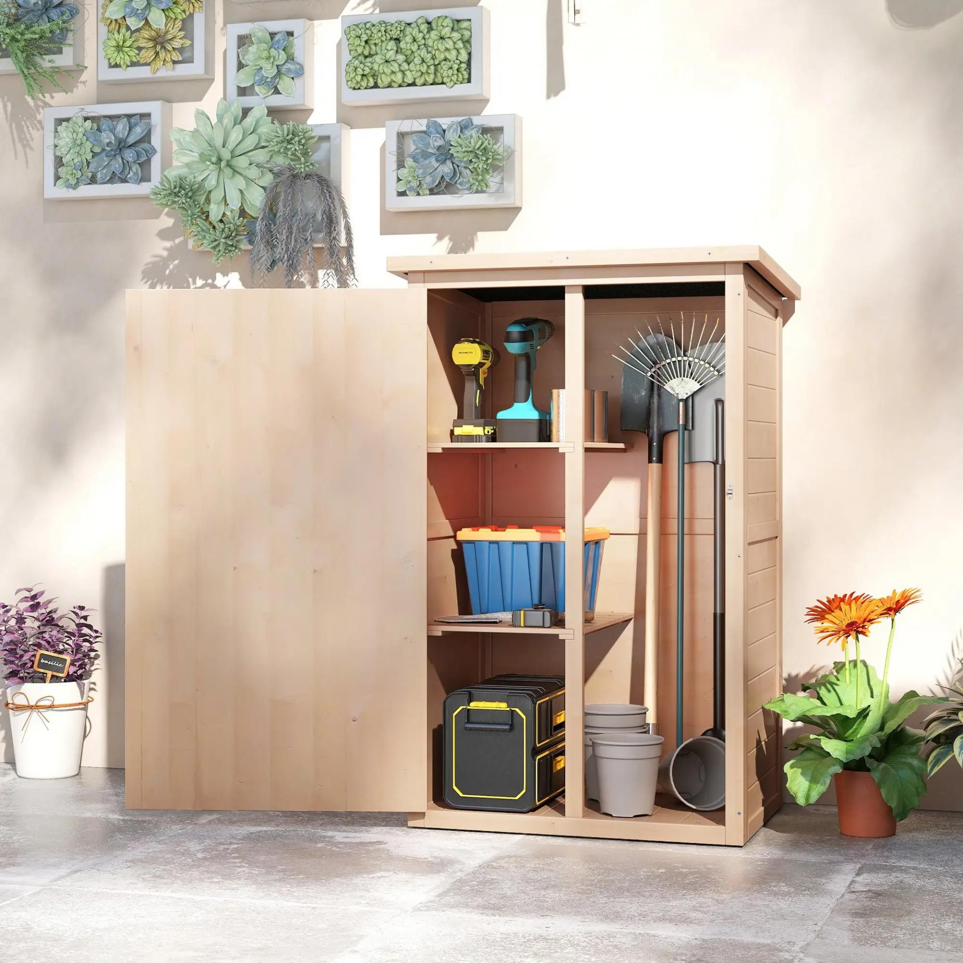 Armario de Jardín de Madera para Exterior para Herramientas con 2 Estantes Techo Asfáltico 75x56x115cm Natural