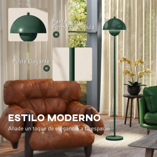 Lámpara de Pie para Salón Moderna con Pantalla de Cuenco Interruptor de Pie Casquillo E27 Sin Bombilla Ø30x155 cm Verde [7]