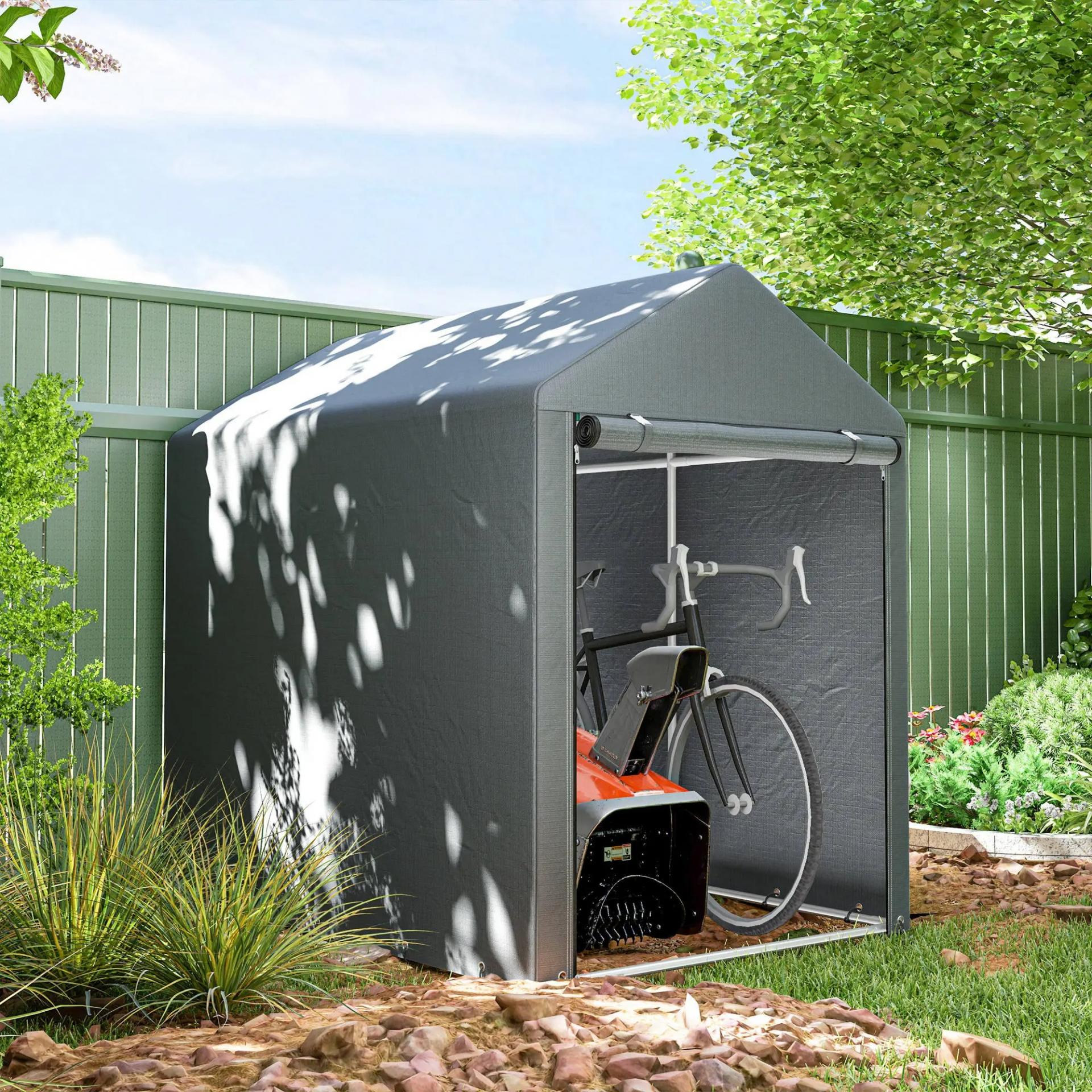 Carpa para Bicicletas y Motos 1,2x1,8x1,65 m con 2 Habitaciones Puerta con Cremallera Impermeable Anti-UV Gris Oscuro