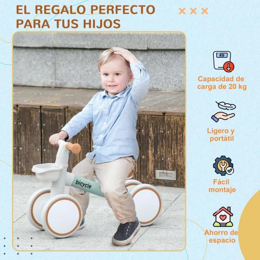 Bicicleta sin Pedales para Niños de 12-36 Meses con Asiento Ajustable Cesta y 4 Ruedas Silenciosas 56x27x39 cm Verde [4]