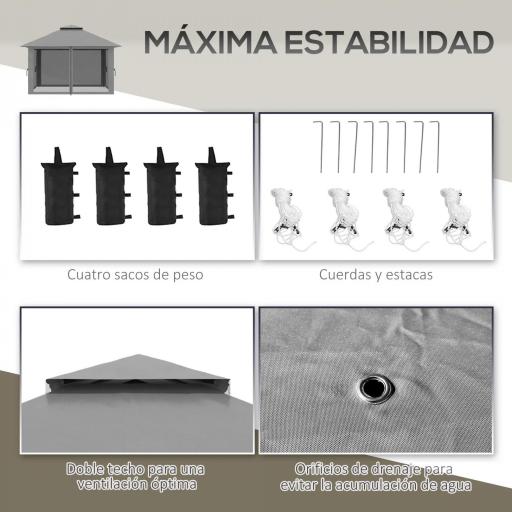 Carpa Plegable Pop-up con Altura Ajustable Protección UV50+ Doble Techo y Mosquiteras 4x4x2,8 m Gris [4]