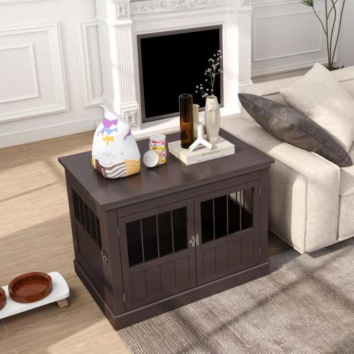 Jaula para Perros Pequeños Mesa Auxiliar Moderna con 3 Puertas Francés con Cierre Magnético 78x53x59,3 cm Café [6]
