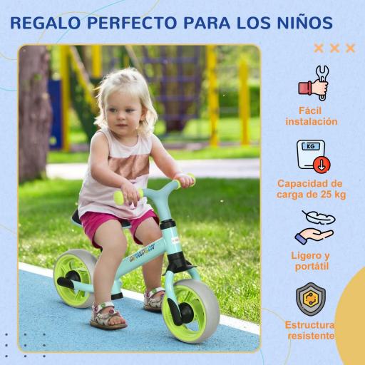 Bicicleta de Equilibrio para Niños de 18-48 Meses con Asiento Ajustable en Altura 66,5x34x47 cm Verde y Turquesa [7]