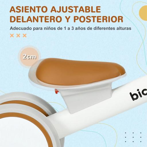 Bicicleta sin Pedales para Niños de 12-36 Meses con Asiento Ajustable Cesta y 4 Ruedas Silenciosas 56x27x39 cm Blanco [4]