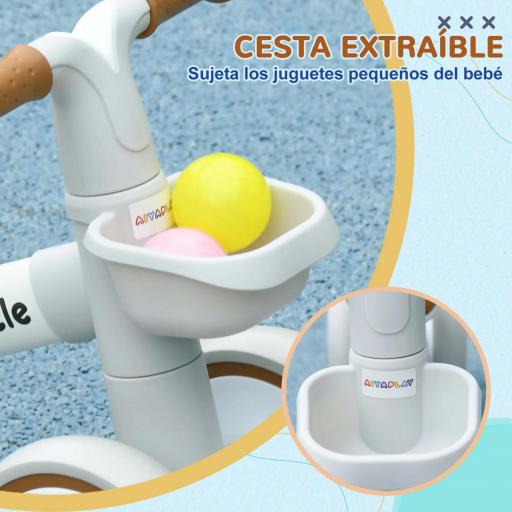 Bicicleta sin Pedales para Niños de 12-36 Meses con Asiento Ajustable Cesta y 4 Ruedas Silenciosas 56x27x39 cm Blanco [2]