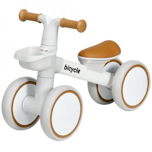 Bicicleta sin Pedales para Niños de 12-36 Meses con Asiento Ajustable Cesta y 4 Ruedas Silenciosas 56x27x39 cm Blanco [8]