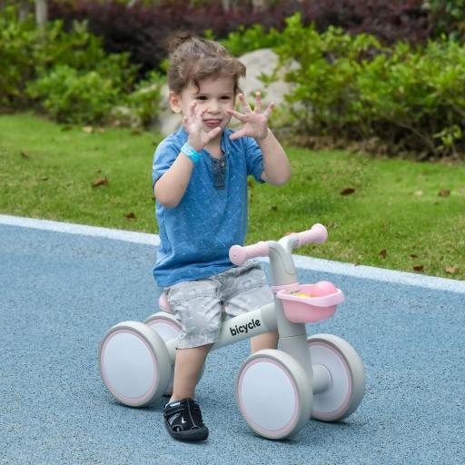 Bicicleta sin Pedales para Niños de 12-36 Meses con Asiento Ajustable Cesta y 4 Ruedas Silenciosas 56x27x39 cm Rosa
