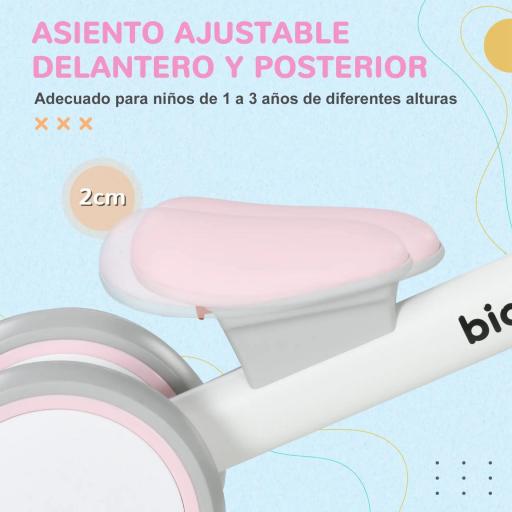 Bicicleta sin Pedales para Niños de 12-36 Meses con Asiento Ajustable Cesta y 4 Ruedas Silenciosas 56x27x39 cm Rosa [4]