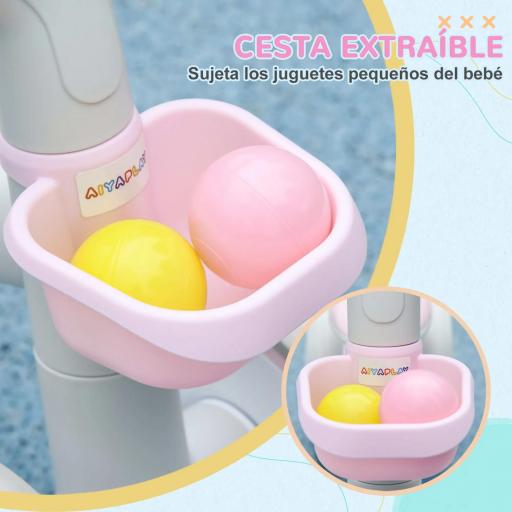 Bicicleta sin Pedales para Niños de 12-36 Meses con Asiento Ajustable Cesta y 4 Ruedas Silenciosas 56x27x39 cm Rosa [6]