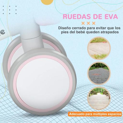Bicicleta sin Pedales para Niños de 12-36 Meses con Asiento Ajustable Cesta y 4 Ruedas Silenciosas 56x27x39 cm Rosa [9]
