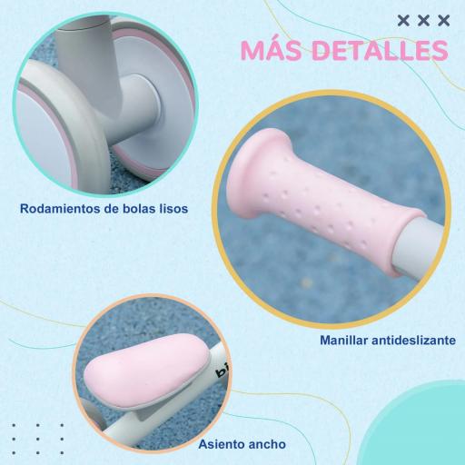 Bicicleta sin Pedales para Niños de 12-36 Meses con Asiento Ajustable Cesta y 4 Ruedas Silenciosas 56x27x39 cm Rosa [1]