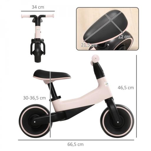 Bicicleta sin Pedales para Niños de +18 Meses Triciclo Infantil con Sillín Ajustable en 30-36,5 cm 66,5x34x46,5 cm Rosa [2]