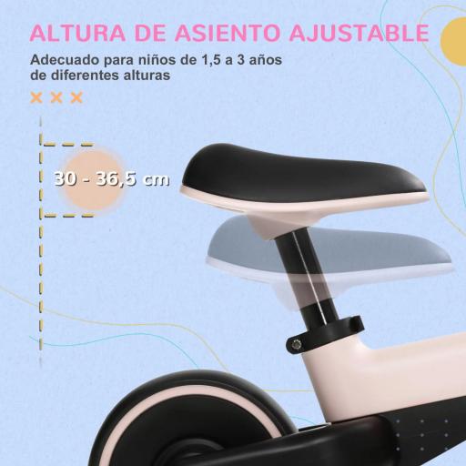 Bicicleta sin Pedales para Niños de +18 Meses Triciclo Infantil con Sillín Ajustable en 30-36,5 cm 66,5x34x46,5 cm Rosa [4]