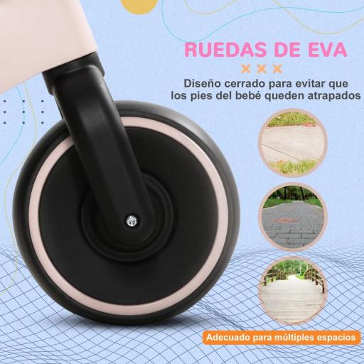 Bicicleta sin Pedales para Niños de +18 Meses Triciclo Infantil con Sillín Ajustable en 30-36,5 cm 66,5x34x46,5 cm Rosa [9]