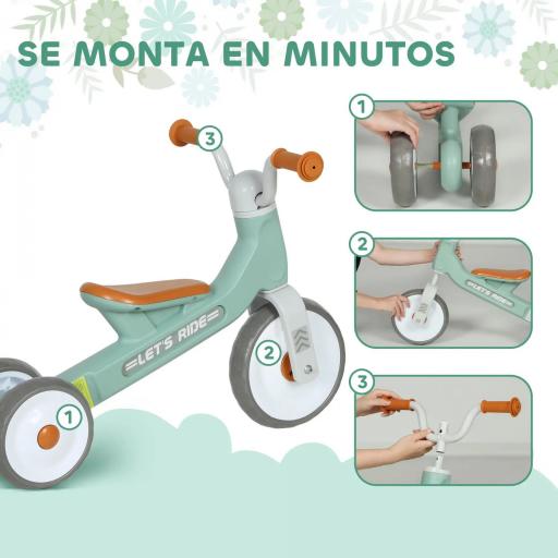 Bicicleta sin Pedales para Niños de 12 a 36 Meses con Ruedas Silenciosas y Manillares con Giro Limitado a 60°, Verde [8]