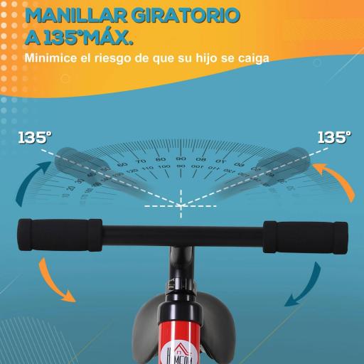 Bicicleta de Equilibrio con Pedales y Ruedas Entrenamiento Extraíbles de Asiento Regulable 33-38cm Niños +24 Meses Carga 25kg Rojo  [7]