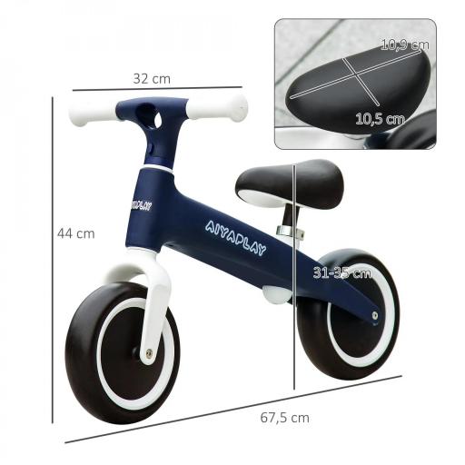 Bicicleta de Equilibrio para Niños de 18-36 Meses con Asiento Ajustable en Altura Carga 25 kg 67,5x32x44 cm Azul [4]
