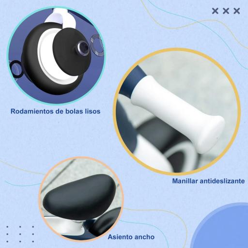 Bicicleta de Equilibrio para Niños de 18-36 Meses con Asiento Ajustable en Altura Carga 25 kg 67,5x32x44 cm Azul [5]