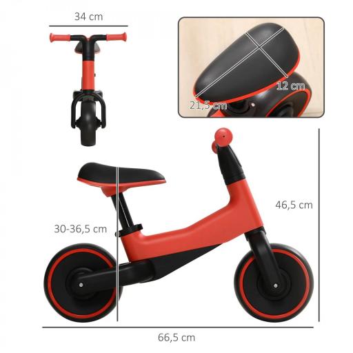 Bicicleta sin Pedales para Niños de + 18 Meses Triciclo Infantil con Sillín Ajustable en 30-36,5 cm 66,5x34x46,5 cm Rojo [5]