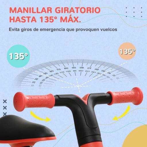 Bicicleta sin Pedales para Niños de + 18 Meses Triciclo Infantil con Sillín Ajustable en 30-36,5 cm 66,5x34x46,5 cm Rojo [4]